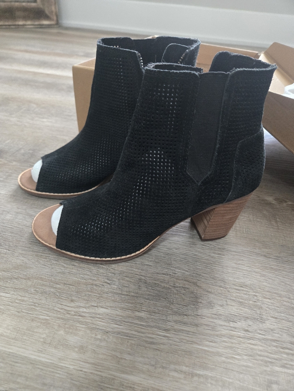 Black Peep-Toe Suede Ankle Boots